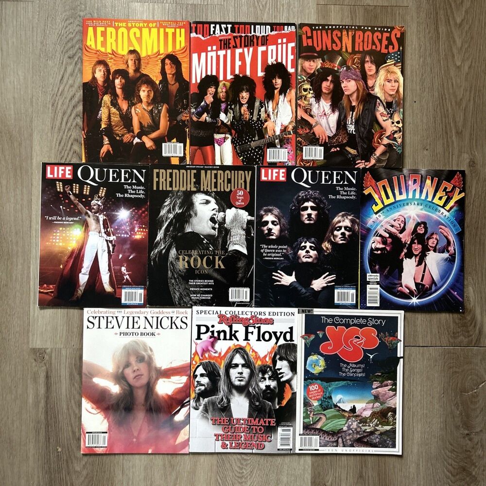 Life Magazine Rock Music Lot of 10 Queen Aerosmith Pink Floyd Motley Crue Yes